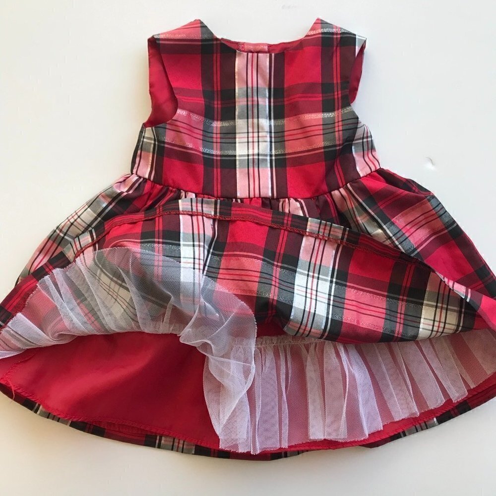 PASTOURELLE Metallic Plaid red black silver white fancy tulle dress baby 18 mo